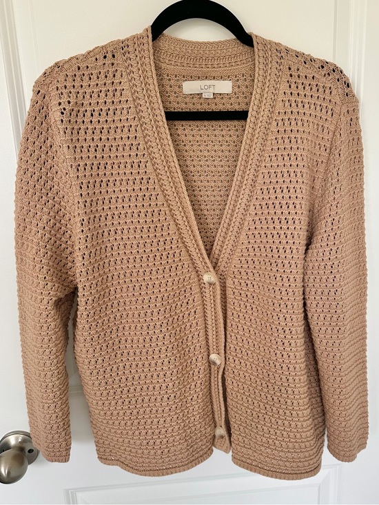 LOFT Sweaters - LOFT Women's Tan V-Neck Crochet Button-Front Cardigan